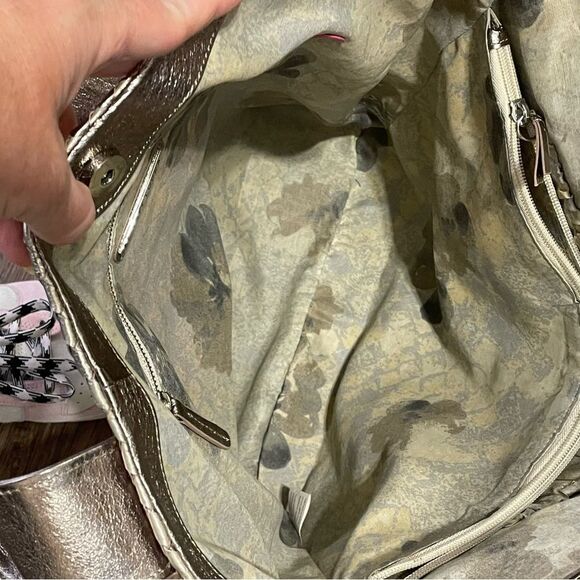 NWT  Elliott Lucca INTRECCIO Woven Metallic Shoulder Bag Tote Pewter Gold Silver - Picture 6 of 14